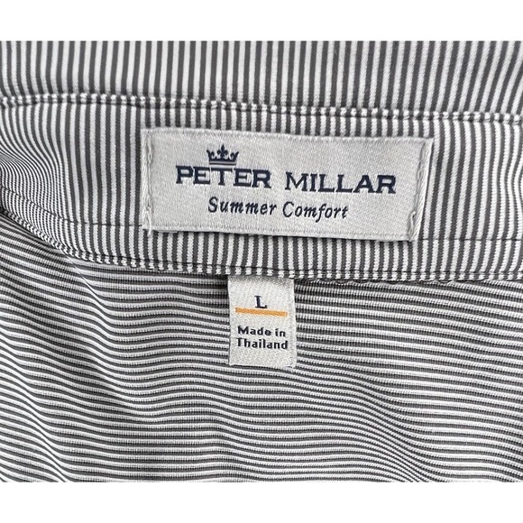 Peter Millar Summer Comfort Polo Shirt Mens L Gray Striped Golf Performance - Picture 5 of 6